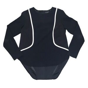 rag & bone Andrea Tuxedo Contrast Piping Blouse M Black White Long Sleeve Chic